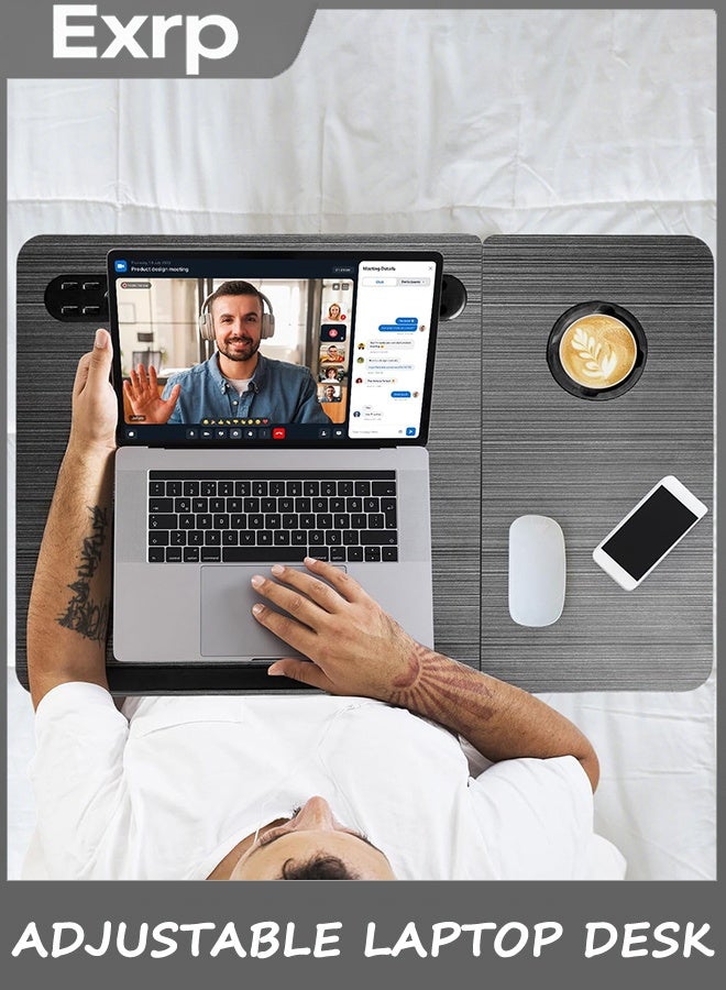 Exrp مكتب الكمبيوتر المحمول القابل للتعديل مع ضوء ، منفذ USB ، حامل iPad ، تخزين الدرج - أكبر 55 سم قابل للتعديل مكتب الحلف للسرير ، المكتب المنزلي ، علبة الإفطار ، مكتب الساقين القابلة للتعديل - Image 3